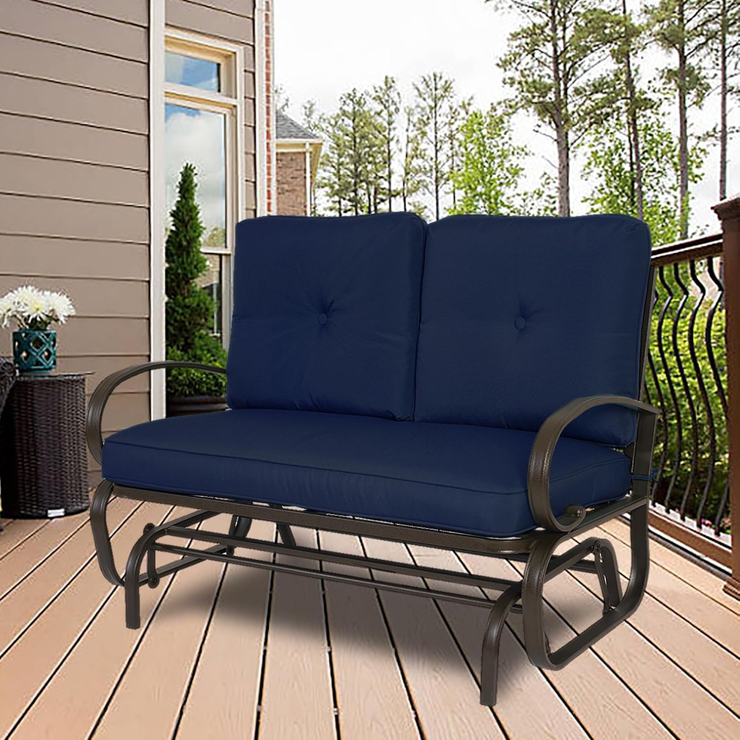 Kozyard Cozy Patio Glider Bench - Outdoor Rocking Loveseat with Sturdy Frame and Cushioned Seats for Patio, Yard - Rocker Swing with Outdoor Seating, Perfect for Porch Outdoo (NavyBlue)
