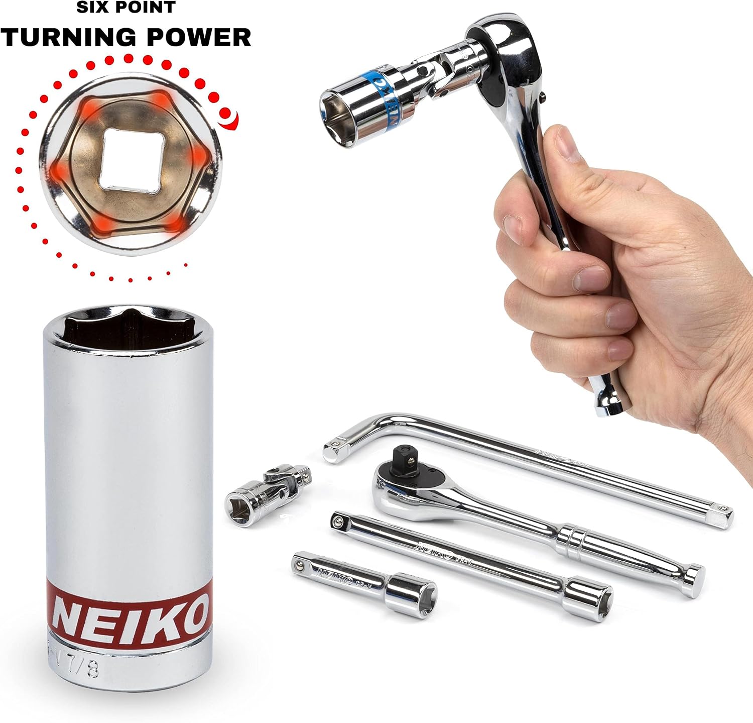 Neiko 02514A 1/4 Inch-Drive Ratchet and Small Socket Set, 58-Piece, Chrome Vanadium Steel, Multi-color
