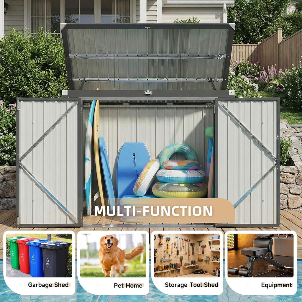 Outdoor Trash Can Storage Shed - Metal Waterproof Outdoor Garbage Can Organizer with Chain Lid, Ideal for Trash Bins, Toys, Garden Tools for Garden/Backyard/Patio