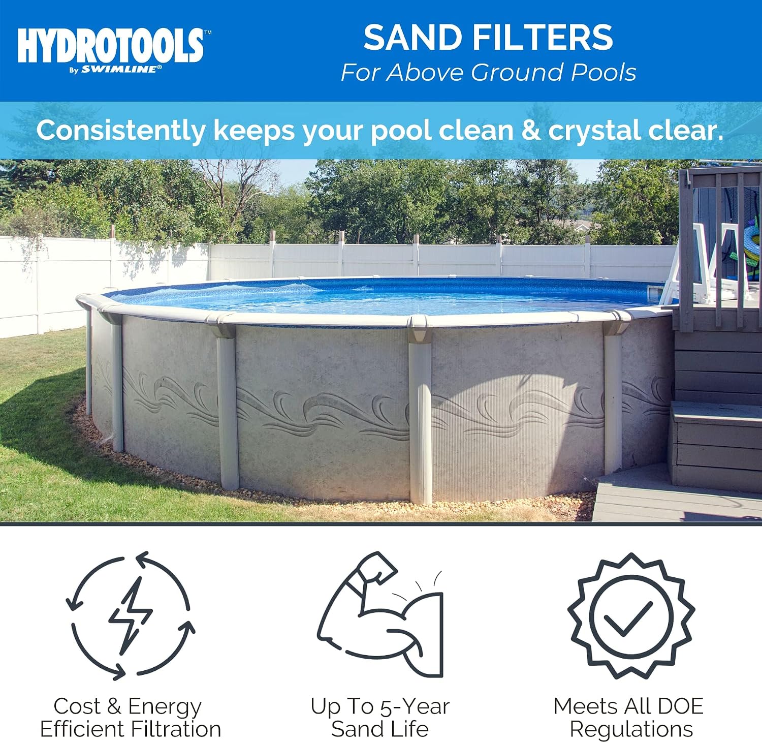 SWIMLINE HYDROTOOLS Complete Sand Filter System, 12' Tank - for Above-Ground Pools Up to 8,000 Gallons, Single Speed Pump, 0.3 THP, 1,980 GPH, 4-Way Multi-Port Valve, 42 lb Capacity