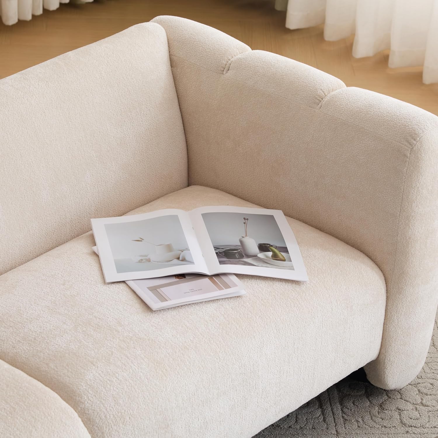 Christopher Knight Home Carine 83'' Sofa Couch, Cozy Boucle Fabric Upholstered 3-Seater Seating Sofa, Comfy Couches for Living Room and Office, Modern Oversized Loveseat, Curved Wave Design, Beige