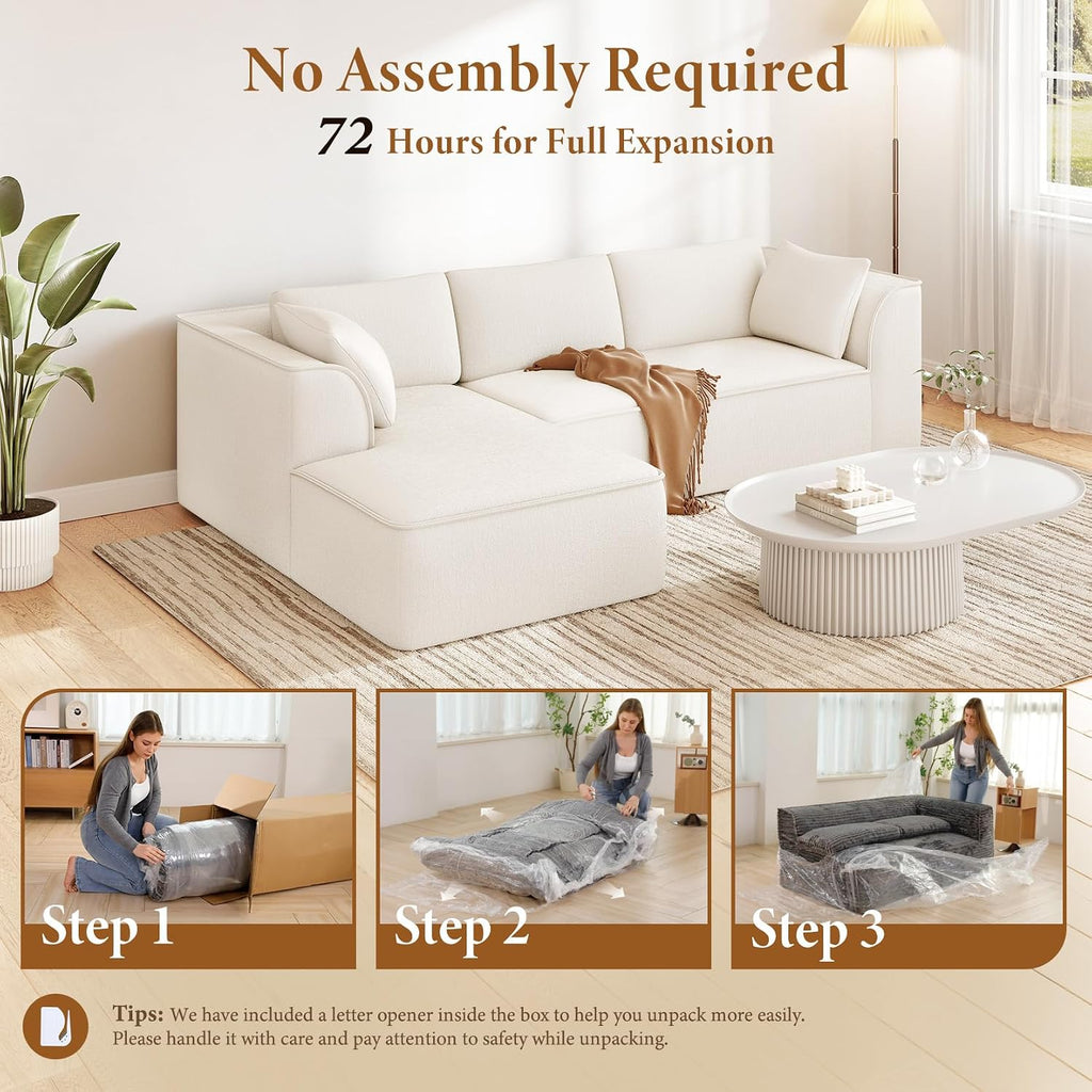 Vesgantti 106' Cloud Couch Sectional Modular Sofa, Deep Seat Comfy Cloud Couch Chenille Memory Foam Sofa Modular Couches for Living Room Bedroom, No Assembly Required (Beige, Left-Facing Chaise)