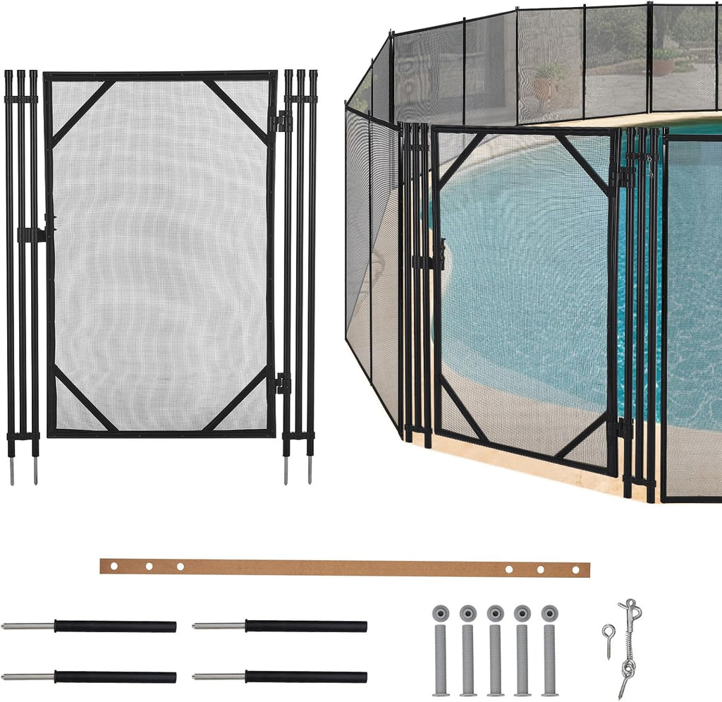 4Ft x 2.5Ft Pool Fence Gate, Heavy Duty Steel Aluminum Frame, Pool Safety Fence Gate Kit with Stainless Steel Latch for Inground/Above Ground Pools, DIY Installation, Black