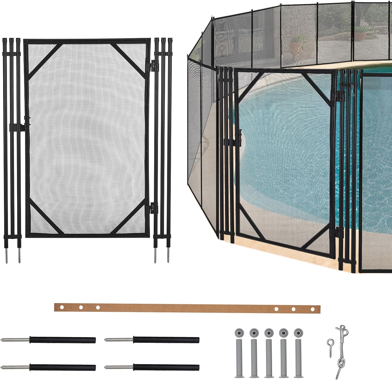 4Ft x 2.5Ft Pool Fence Gate, Heavy Duty Steel Aluminum Frame, Pool Safety Fence Gate Kit with Stainless Steel Latch for Inground/Above Ground Pools, DIY Installation, Black