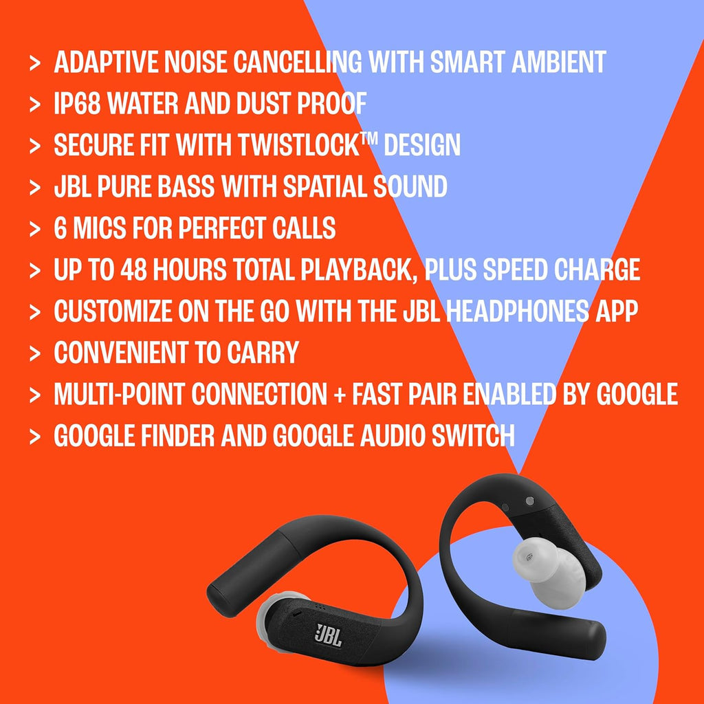 JBL Endurance Peak 4 - True Wireless Noise Cancelling Sport Earbuds, Up to 48Hrs Total Playback, Water & dust Proof (IP68), Secure fit with TwistLock™ Design, & 6 mics for Perfect Calls (Purple/Teal)