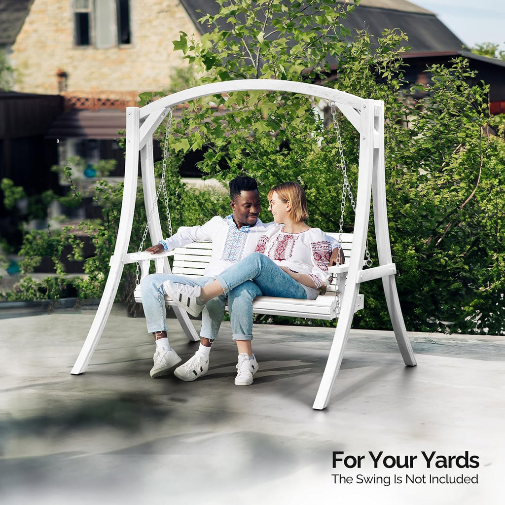 VINGLI 6.7FT Porch Swing Frame, 1000LBS Heavy Duty A-Frame Wooden Porch Swing Stand with Curved Arc Top for 5FT Porch Swing, Large Swing Hanger for Garden, Patio, Backyard & Indoor, White