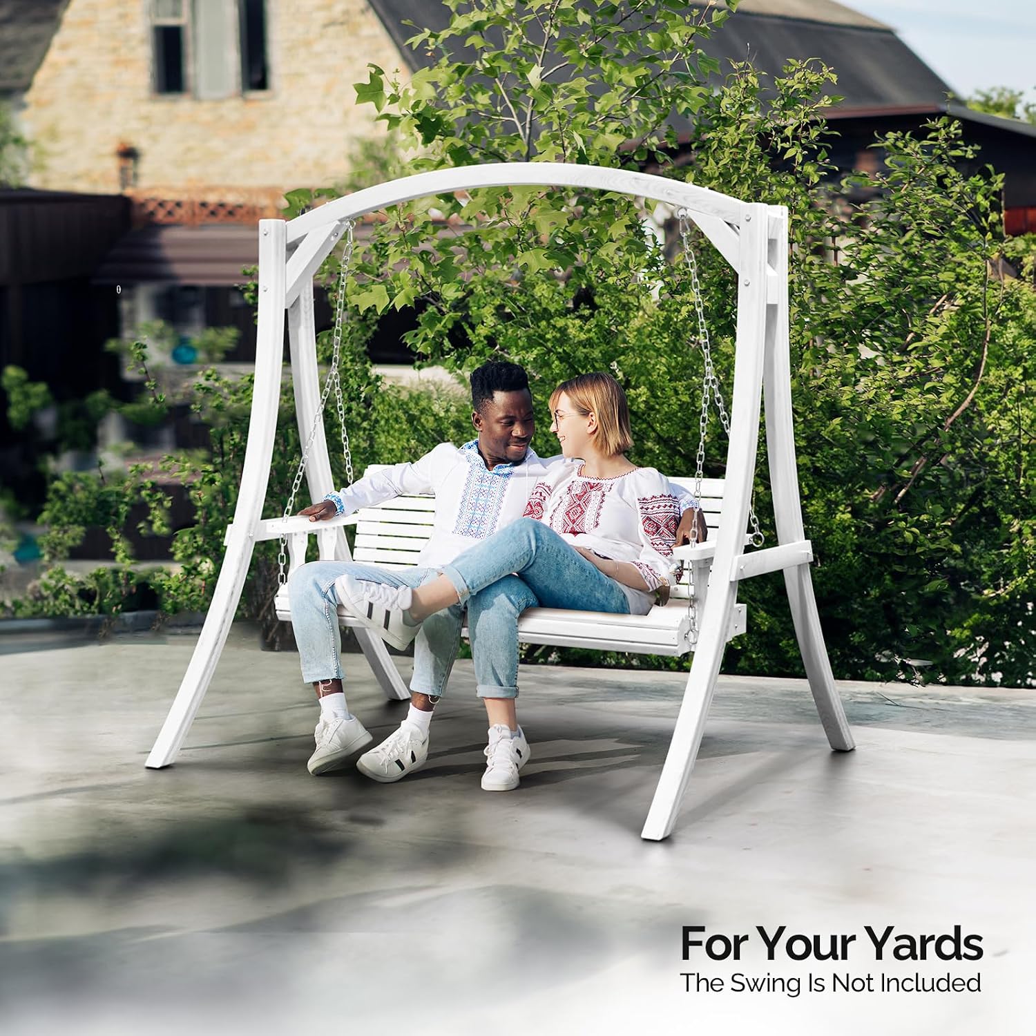VINGLI 6.7FT Porch Swing Frame, 1000LBS Heavy Duty A-Frame Wooden Porch Swing Stand with Curved Arc Top for 5FT Porch Swing, Large Swing Hanger for Garden, Patio, Backyard & Indoor, White