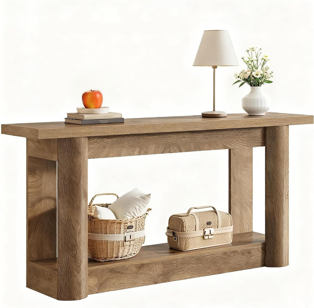 Tribesigns 63' Narrow Console Table, 2-Tier Storage Long Entryway Table, Sofa Foyer Furniture for Living Room, Entrance, Hallway, Light Brown