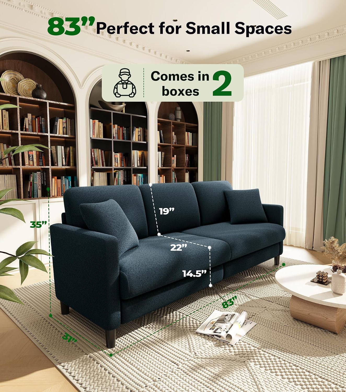 Welzona 83' Couches for Living Room, Teddy Sofa Couch, Comfy Sofas for Living Room, Tool-Free Setup Loveseat Sofa, All-Wood Love Seat Couches, Small Couch 2 Pillows Included, Blue Grey