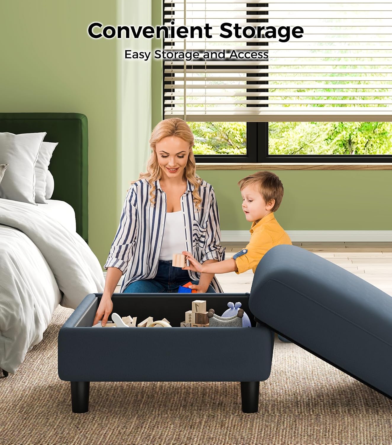 Welzona 83' Couches for Living Room, Teddy Sofa Couch with Storage Ottoman, L Shaped Couch with Movable Ottoman, Tool-Free Modular Sectional Sofa, All-Wood Sofas for Living Room 2 Pillows, Blue Grey
