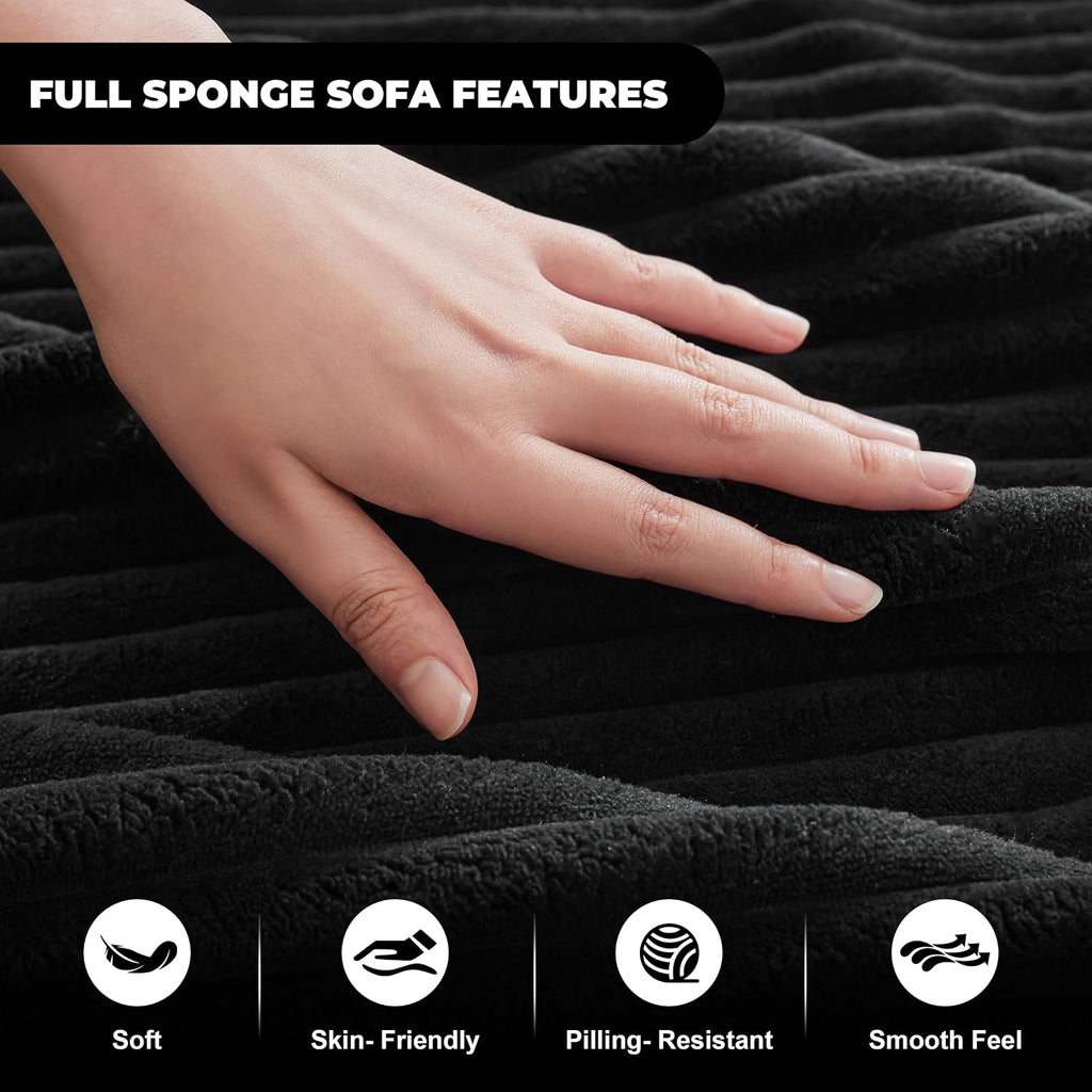 Mangodan Cloud Sectional Sofa, Boneless Couch for Living Room, Modular Sectional Sofa with Deep Seat, Fluffy Comfy Couch with L-Shaped Chaise, No Assembly Required, Black
