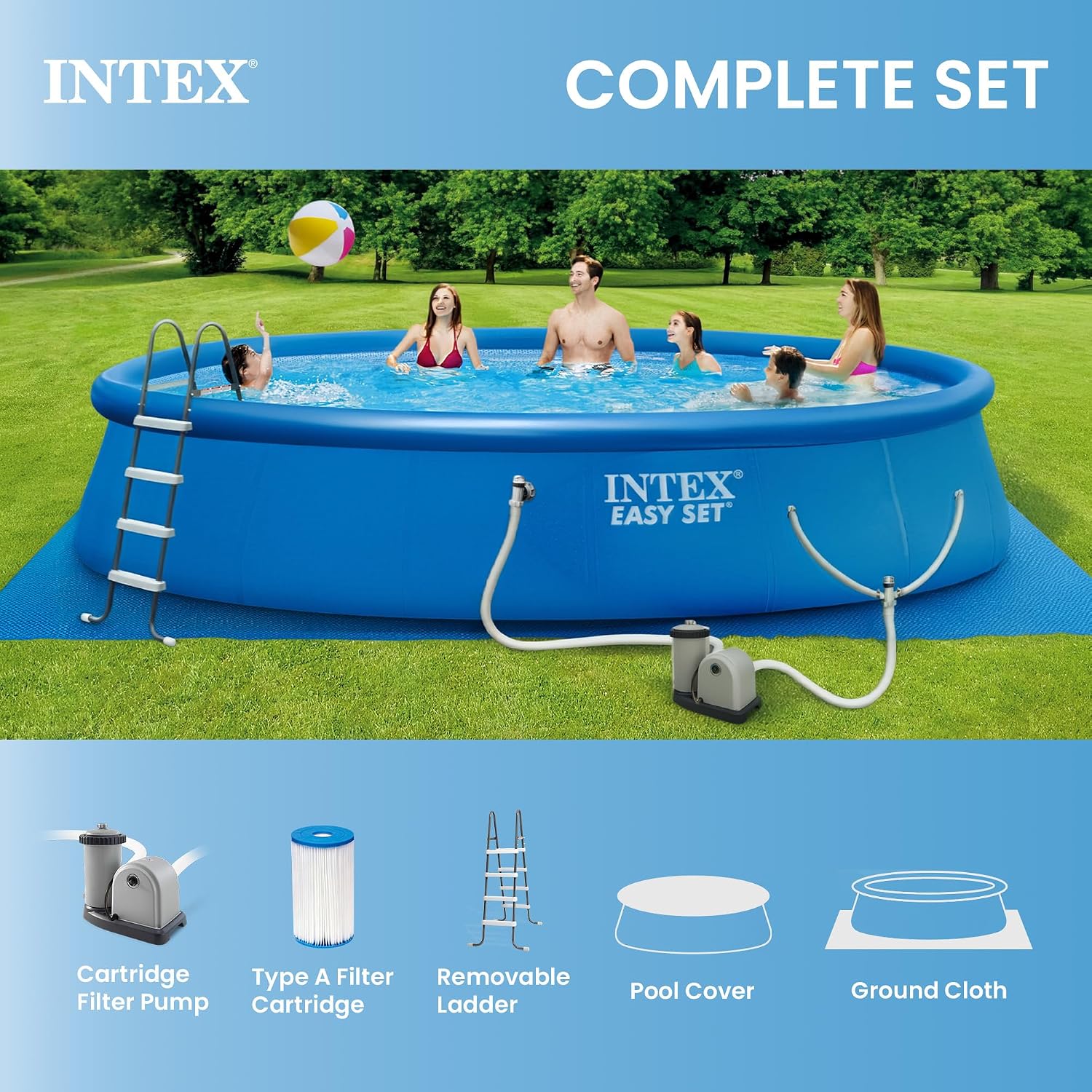 Round Above Ground Swimming Pool Set w/ Cleaning Maintenance Swimming Pool Kit