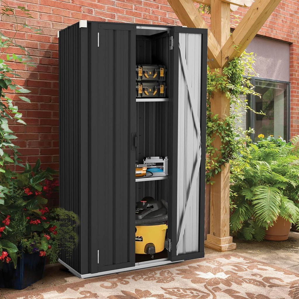 AECOJOY Outdoor Storage Cabinet Waterproof, Vertical Tall Outdoor Storage Cabinet with Shelves, Garden Sheds & Outdoor Storage Clearance Cabinet Weatherproof for Outside or Indoor in Dark Grey