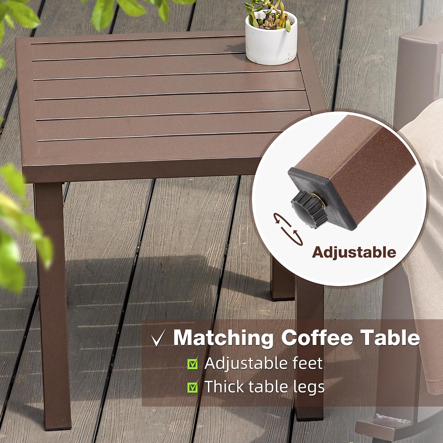 Patio Porch Furniture Set, Outdoor Rocking Chairs Set of 2 with Coffee Table, 3 Piece Metal Outdoor Patio Bistro Conversation Set, Beige