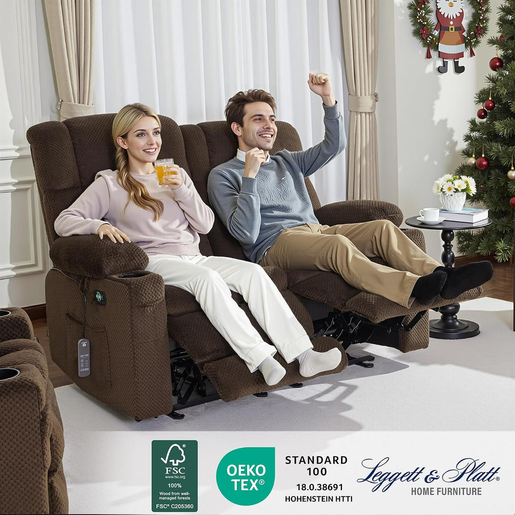 MCombo 57' Reclining Loveseat with Heat and Massage, Zero Gravity Recliner Loveseat Sofa with Dual USB Charging Ports for Living Room, Fabric 6314 (Brown)