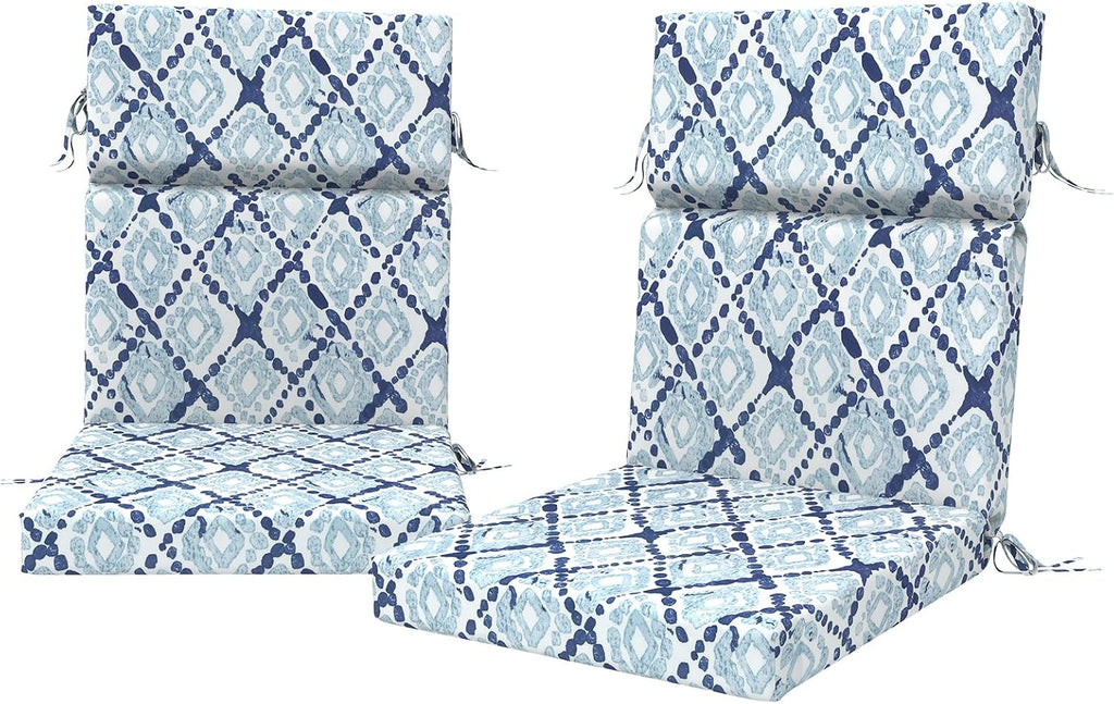 DYTXIII Outdoor High Back Chair Cushions Set of 2, 44'x22' Water Repellent Patio Seat Cushions with Elastic Sponge, All Weather Chair Pads for Rocking, Dining Chairs,Patio Furniture - Geometry Blue