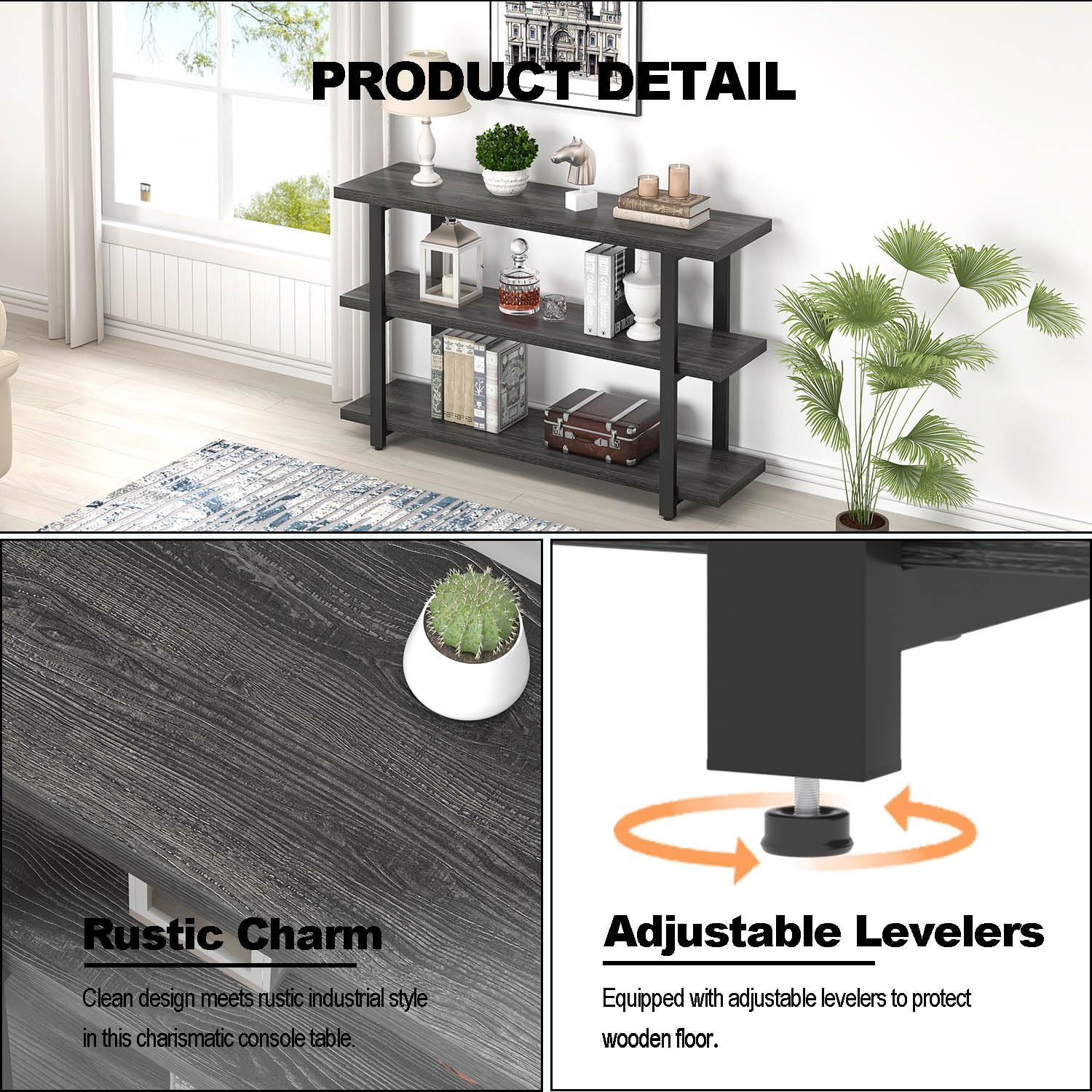 FOLUBAN Entryway Table, Wood Sofa Table with Storage Shelves for Living Room, Modern Console Table for Hallway, Entrance, or Behind Couch, Dark Gray, 47 Inch