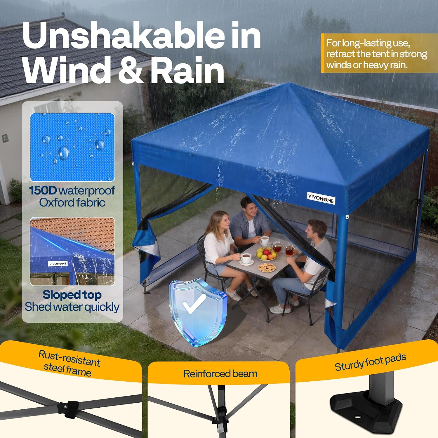 VIVOHOME 10x10ft Easy Pop-Up Canopy, Outdoor Screen Tent with Mosquito Netting, 2 Zipper Doors, and Roller Bag for Yard Camping Picnic Party Events, Blue