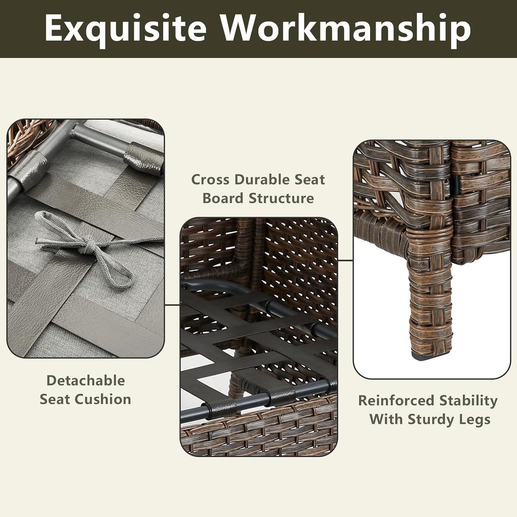 Outdoor Patio Chairs Wicker Chair - 2 Piece Rattan Patio Furniture Chairs Set with Sturdy Frame,All-Weather PE Wicker and Comfortable Cushions for Outside Porch Deck Balcony(Brown/Grey)