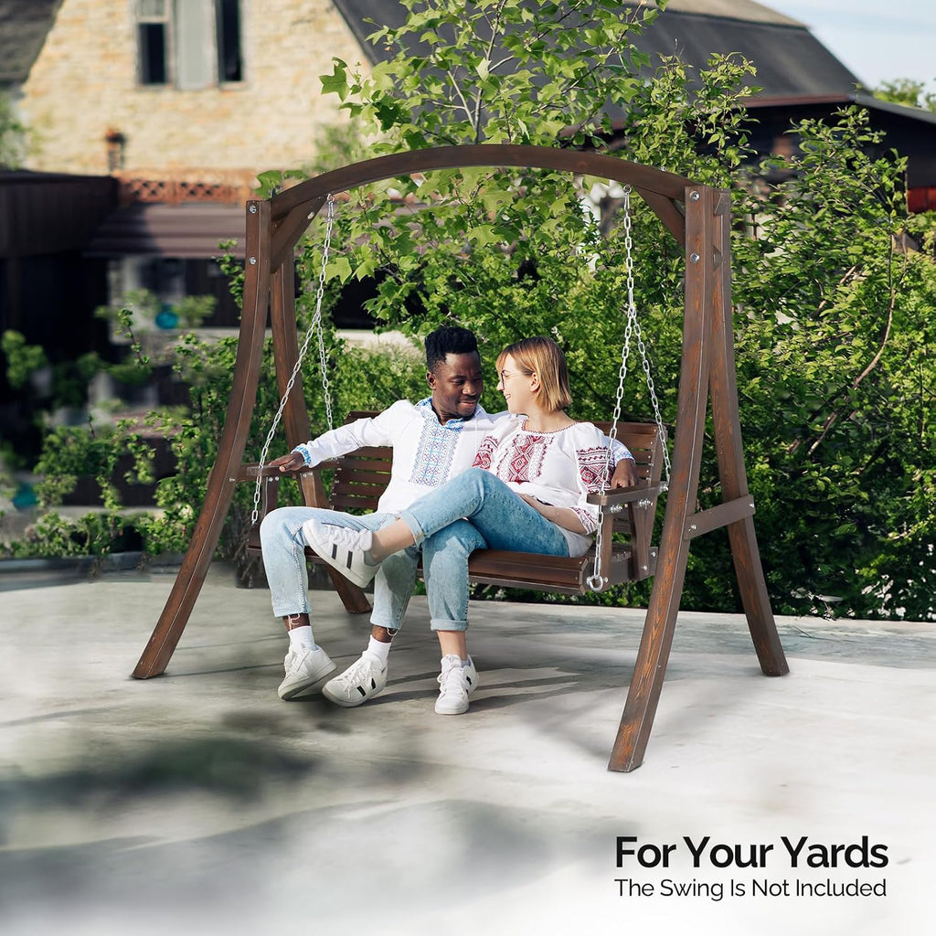 VINGLI 6.7FT Porch Swing Frame, 1000LBS Heavy Duty A-Frame Wooden Porch Swing Stand with Curved Arc Top for 5FT Porch Swing, Large Swing Hanger for Garden, Patio, Backyard & Indoor, Rustic
