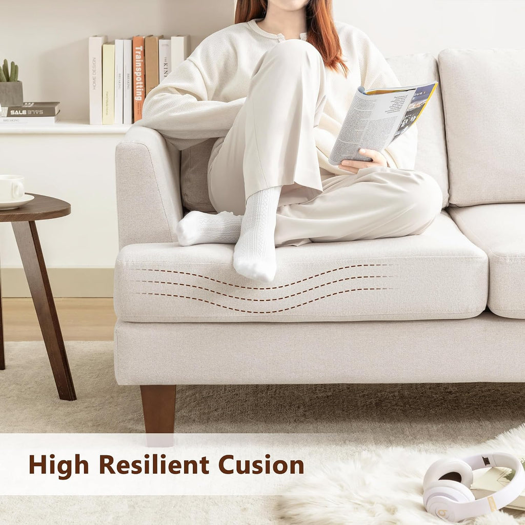 Busaurus 3 Seater Sofa Couch with Deep Seats, 89' Mid Century Modern Upholstered Sofa with Armrests, Comfy Couches for Living Room, Bedroom, Apartment and Office (Beige)