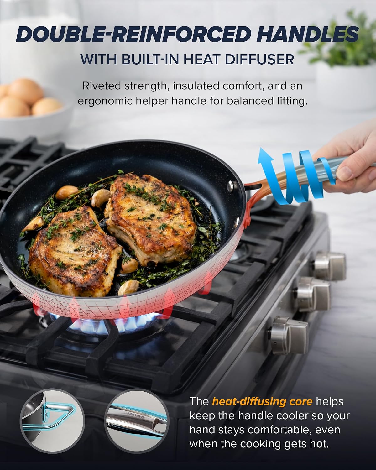 Nuwave Essential Series 5PC Ceramic Cookware Set PFAS-Free, G11 Duralon Blue Coating, Pots and Pans Set Non Stick, Diamond Scratch-Resistant,Stay-Cool Handle, Metal Lid,Induction Ready,Dishwasher Safe