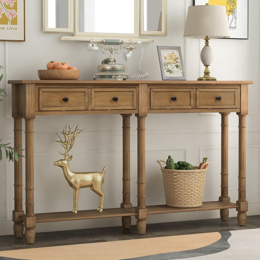 Merax Console Table Sofa Table with Two Storage Drawers and Bottom Shelf for Living Room, Entryway, Easy Assembly (Old Pine)