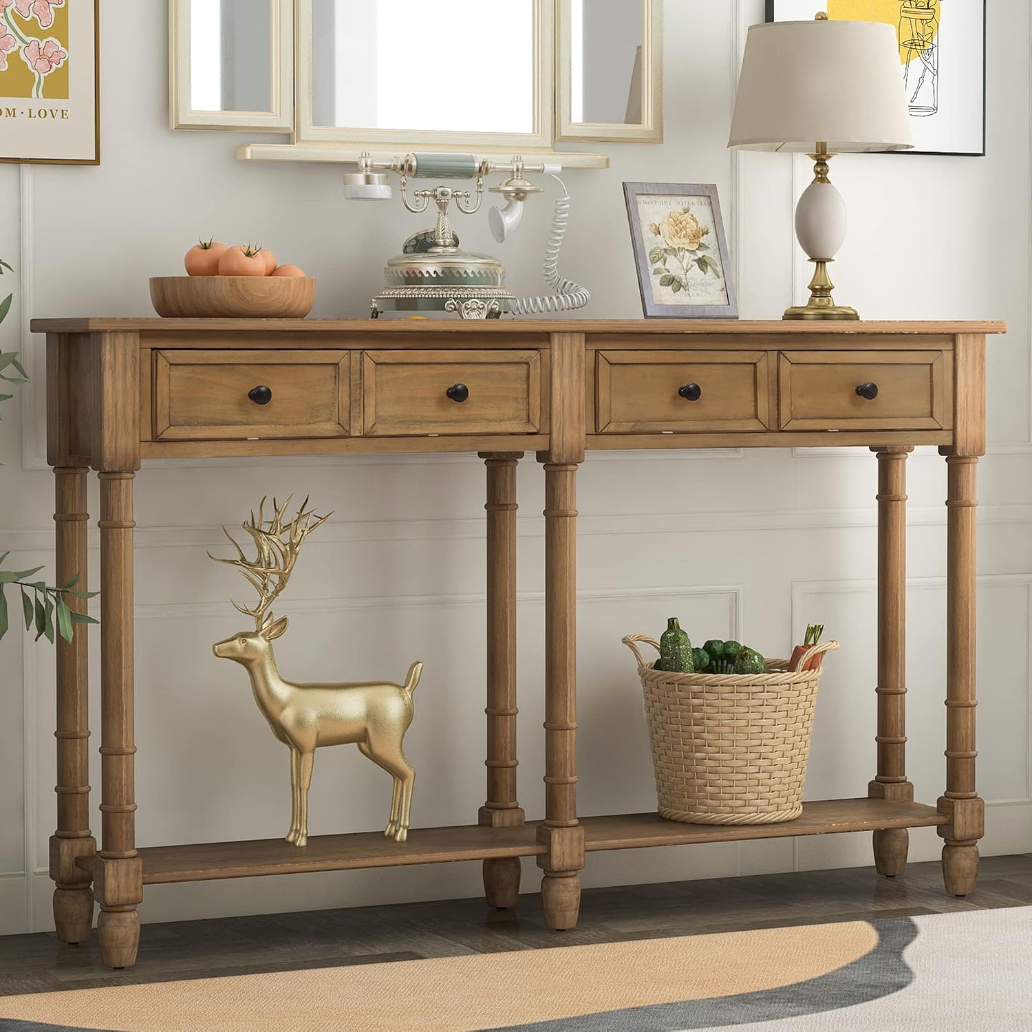 Merax Console Table Sofa Table with Two Storage Drawers and Bottom Shelf for Living Room, Entryway, Easy Assembly (Old Pine)
