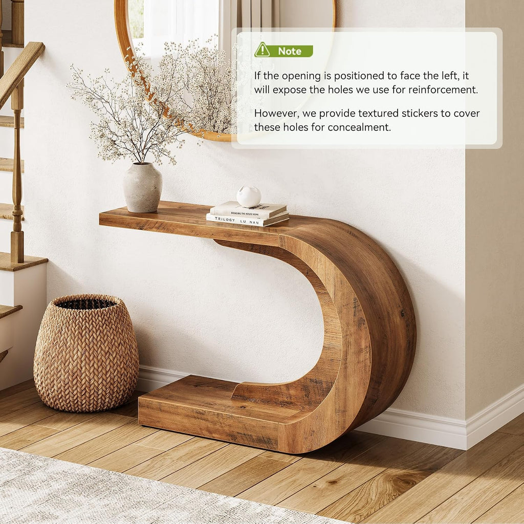 LITTLE TREE 43.3-Inch Farmhouse Console Table, 2-Tier C-Shaped Sofa Table Behind The Couch, Wooden Narrow Entryway Hallway Foyer Table for Living Room, Entrance, Rustic Brown