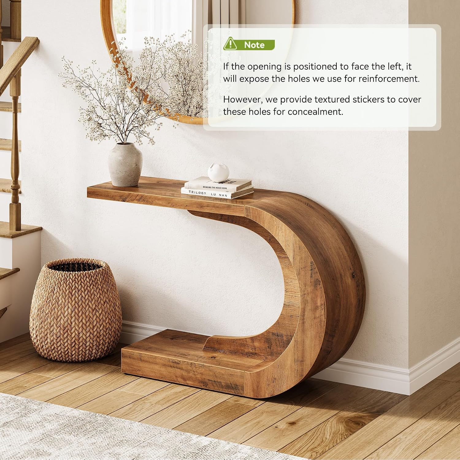 LITTLE TREE 43.3-Inch Farmhouse Console Table, 2-Tier C-Shaped Sofa Table Behind The Couch, Wooden Narrow Entryway Hallway Foyer Table for Living Room, Entrance, Rustic Brown