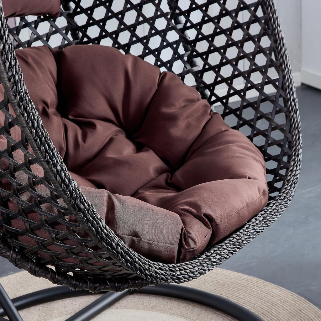 Egg Chair Indoor Outdoor, Hanging Chair for Bedroom, Swing Chair Hammock with Stand & Cushions, Comfy Swinging Chair Adult Reading Chair for Patio Balcony Backyard, Heavy Duty 350LBS, Black