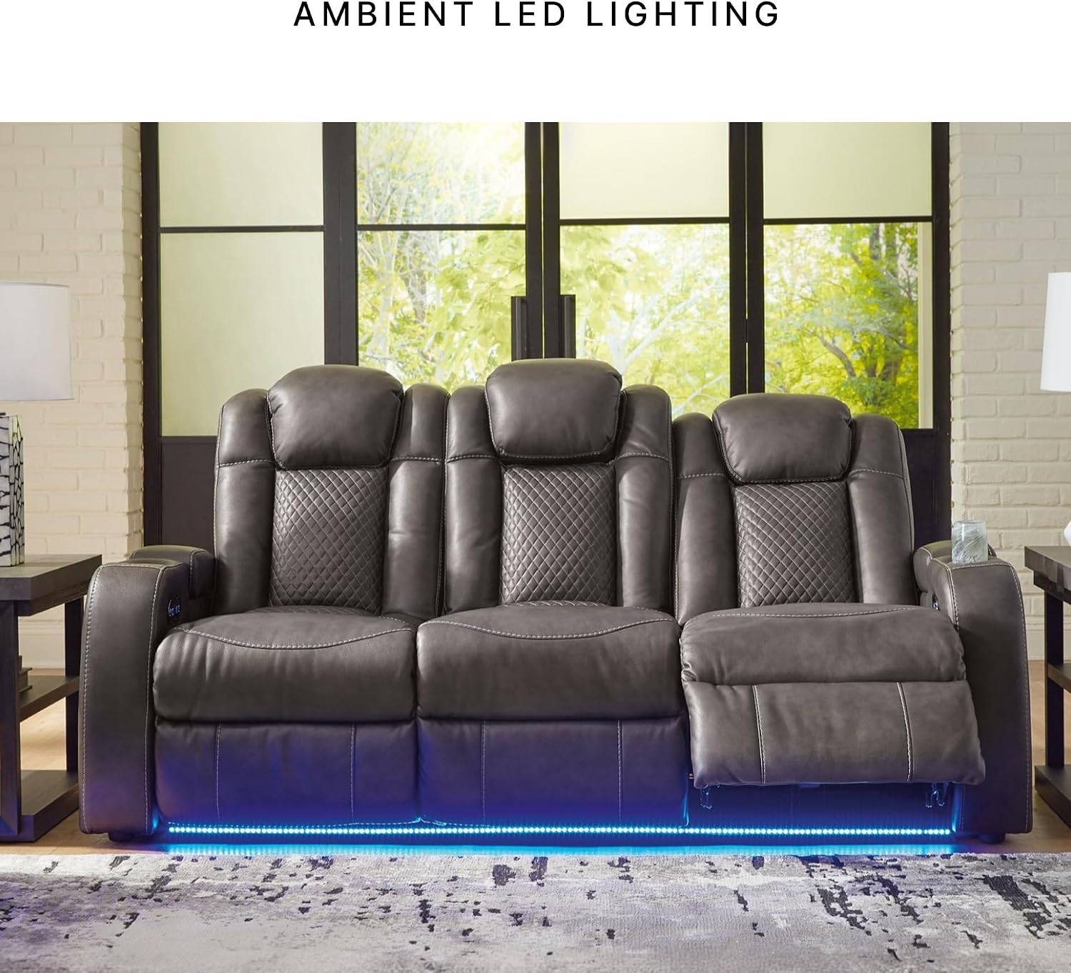 Signature Design by Ashley Fyne-Dyme Contemporary Power Reclining Sofa with USB Charging Ports and Adjustable Headrest, Brown