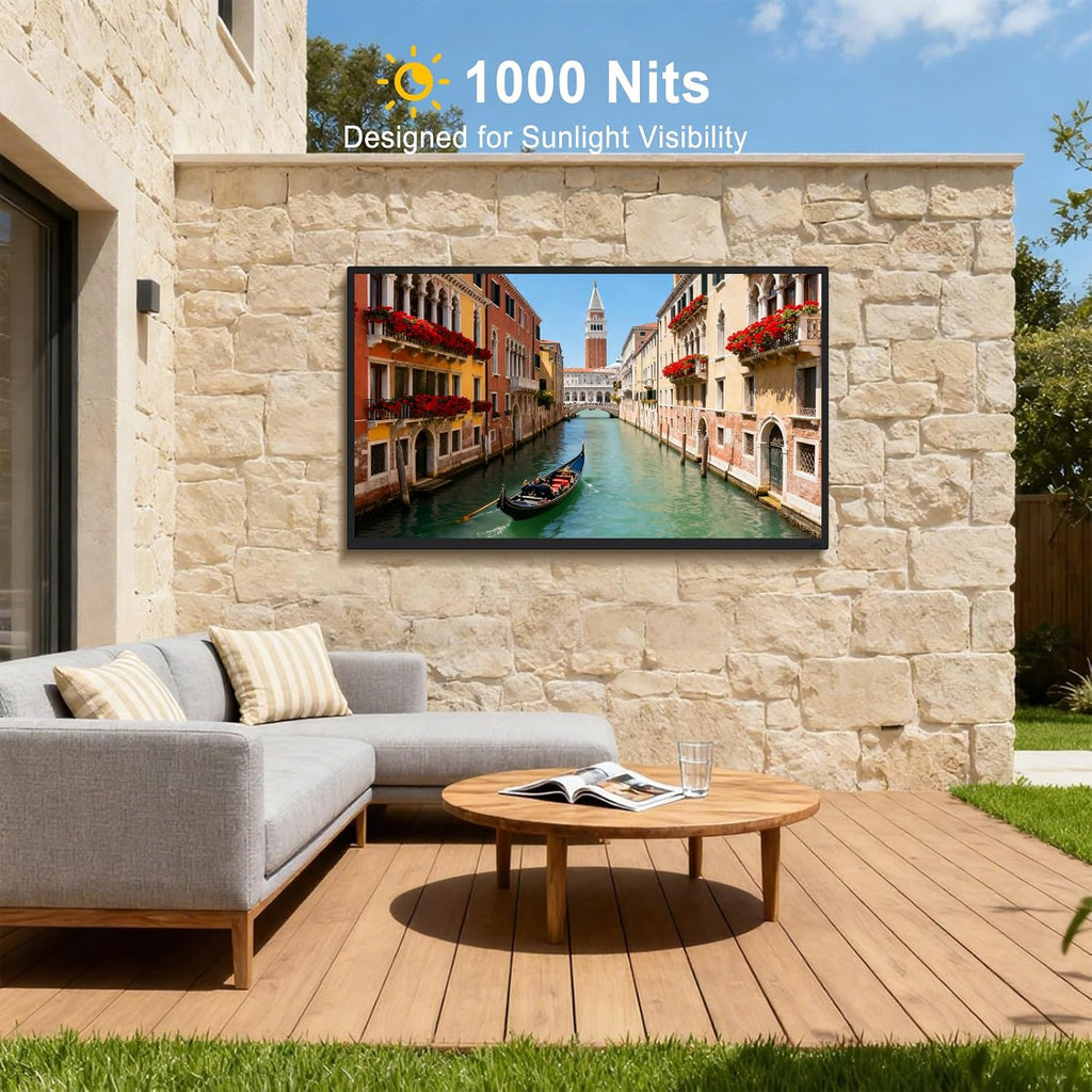 Outdoor TV, 65Inch 4K Outdoor Smart TV, 1000nits High Brightness Outdoor TVs, IP65 Waterproof TV, Voice Assistant Remote, Compatible with Dolby, Wide Viewing Angle Smart TV, Suitable for Partial Sun