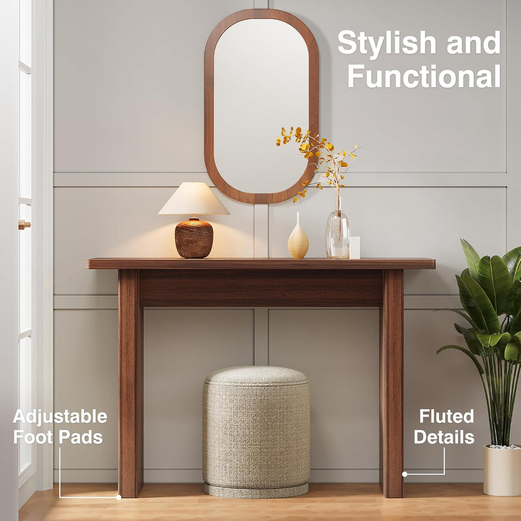 AVZEAR Mid Century Narrow Entryway Console Table, 43.3' Fluted Wood Couch Table Behind Sofa Long and Skinny for Living Room Hallway Entrance Foyer, Walnut