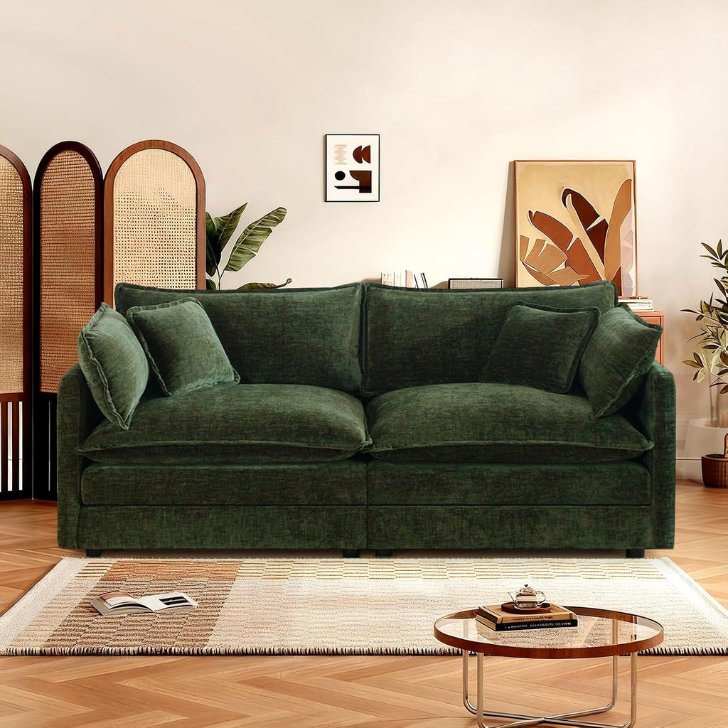 SoarFlash Chenille Sectional Sofa, Comfy Modular Loveseat Sofa, Modern 2-Seat Couch Deep Seat Sofa Set for Living Room,Green