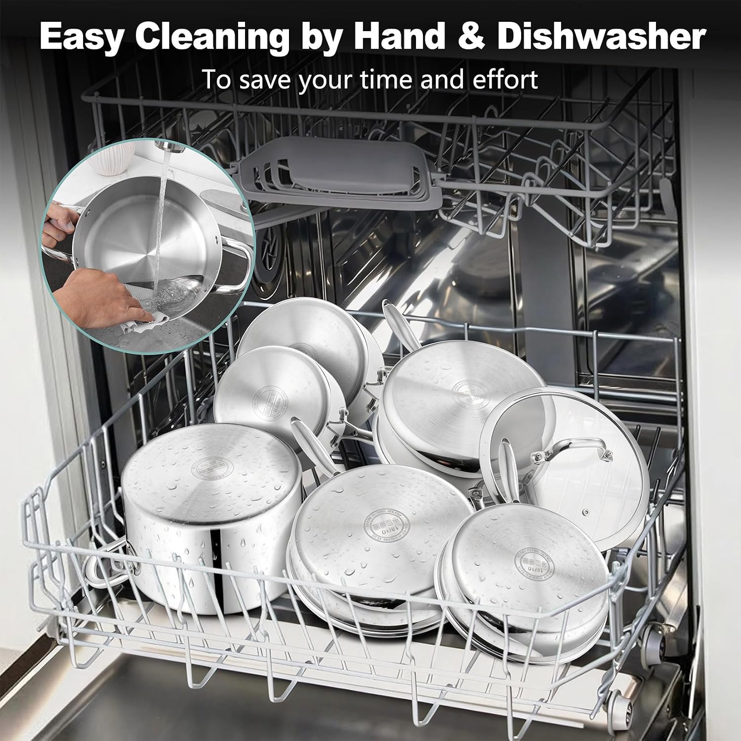P&P CHEF 3-Ply Stainless Steel Cookware Set of 6, 10-Pieces Pots and Pans Sets Stainless Steel for Kitchen, Induction Multi Cooktops & Oven, Dishwasher Safe, Frying Pans, Saucepans, Saute Pan & Pot