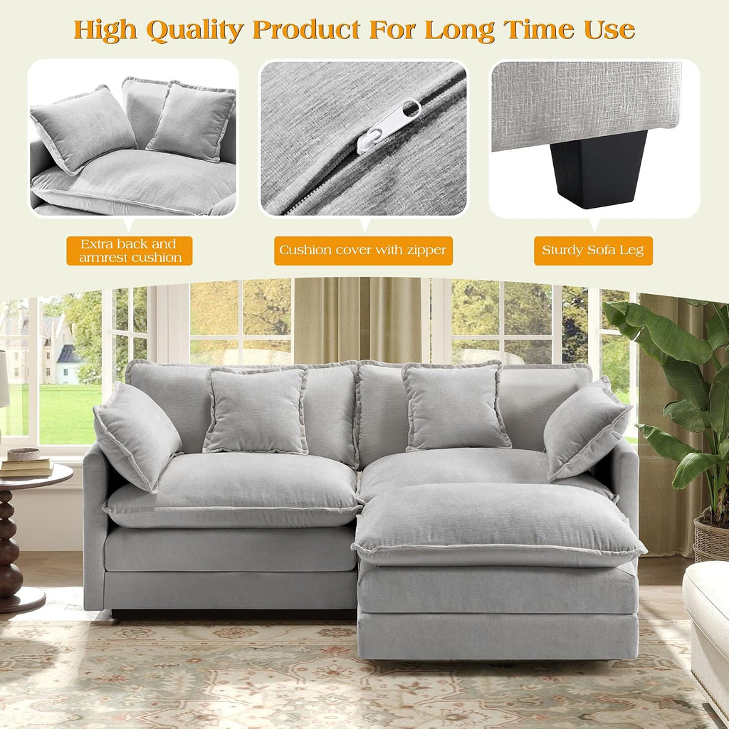 77.6' Modular Sectional Sofa,Loveseat Couch for Living Room, Modern Deep Seat Sofa 2 Seater Chenille Fabric Comfy Cloud Couches with Throw Pillows & Ottoman for Apartment,Small Spaces