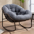 HOMEFUN Outdoor Patio Rocking Chairs, Oversized Papasan Rock Chair Indoor with Teddy Padded Cushion - Rocker Egg for Front Porch, Garden, Backyard Dark Gray