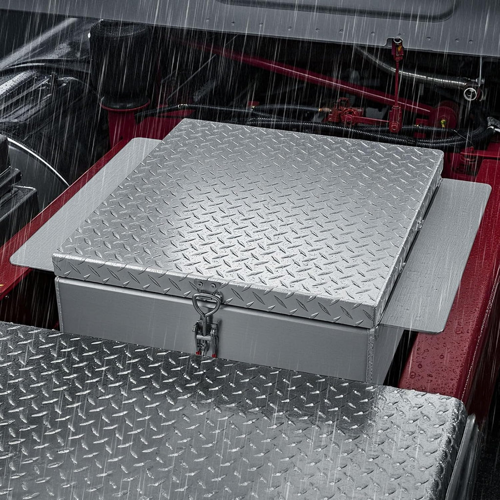 VEVOR Truck Bed Tool Box, Heavy Duty Aluminum Tool Box with Diamond Plate, Storage Toolbox Chest Organizer Supports up to 220 lbs, Ideal for Pickup, Truck Bed, RV, Trailer, 30.3 x 24 x 9 in, Silver