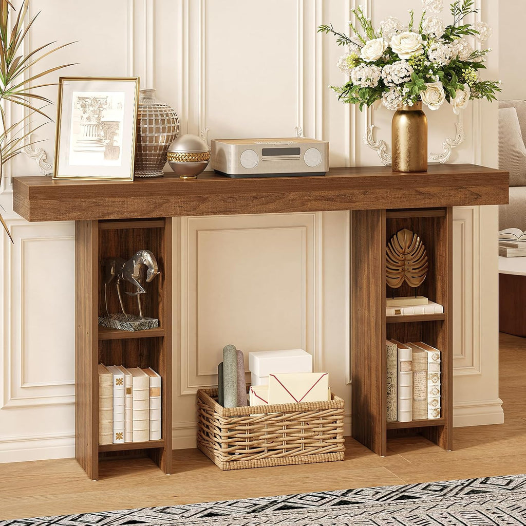 Farmhouse Console Table, 55'' Behind The Couch Table Wooden Entryway Table with Storage Double-Sided Tables for Entryway, Living Room, Hallway