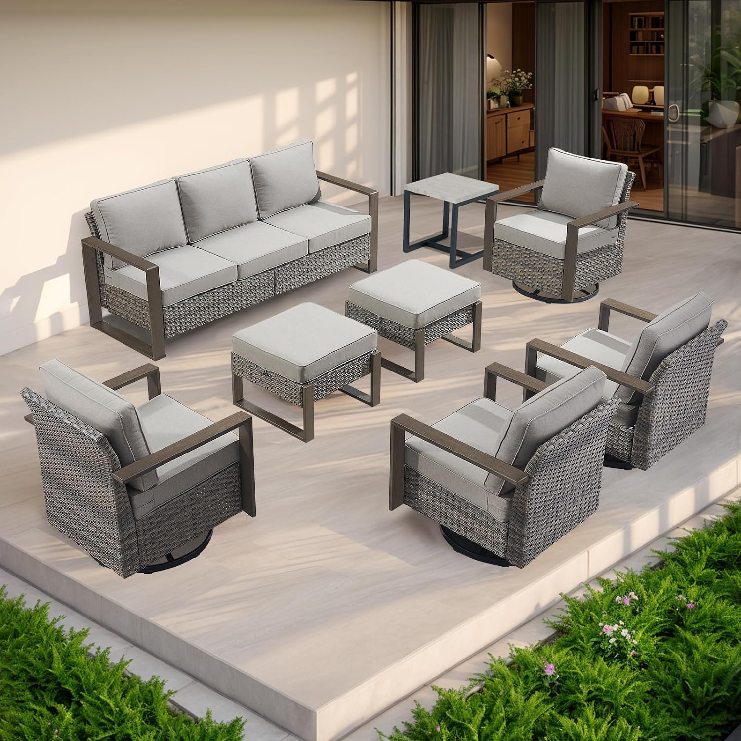 Rilyson Outdoor Couch Wicker Patio Sofa, Rattan Patio Furniture Sofa with Sturdy Frame,All-Weather PE Wicker,Wide Armrest,Deep Seating and Thick Cushions for Deck Porch Garden(Mixed Grey/Grey)