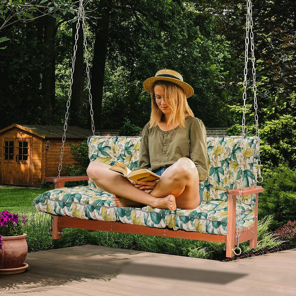 Waterproof Porch Swing Cushion Replacement, 2–3 Seat Swing Seat Cushion with Backrest & Ties, Thick Outdoor Bench Cushion for Patio Garden Porch (Clover, 40 x 63in)