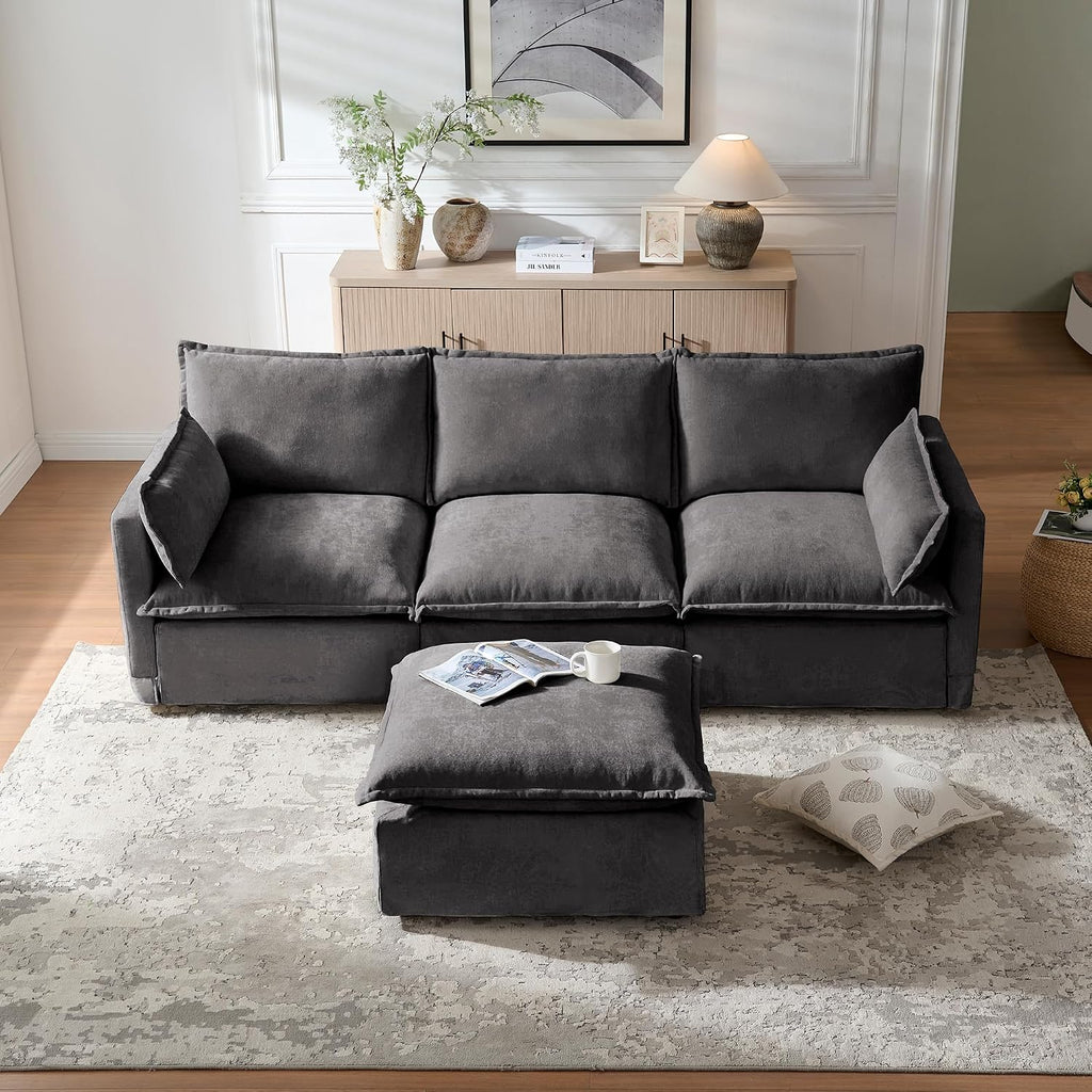 HDX Modular Sectional Sofa, L-Shaped Couch Sofa with 4 Seats and Pillows for Living Room, Modern Minimalist Chenille Fabric Large Comfy Cloud Furniture Sets (Gray) | Chenille Fabric, With Pillows, Cloud Furniture, Modern Minimalist, Living Room