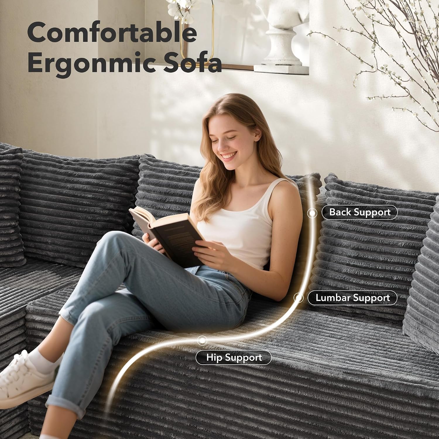 Garvee Modular Sectional Sofa Cloud Sectional Couch, 106' Comfy L Shaped Couches for Living Room,Oversized Sofa Sleeper with Deep Seat, No Assembly Required