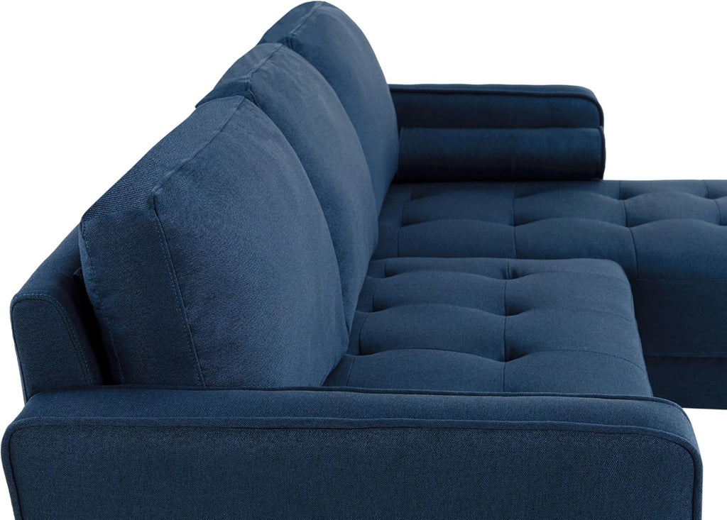 Studio Living® Lexington 83.1' Sofa Chaise, Mid-Century Modern, Pocket Coil Comfort, Reversable Chaise, Easy Assembly, Woven Fabric, Navy Blue
