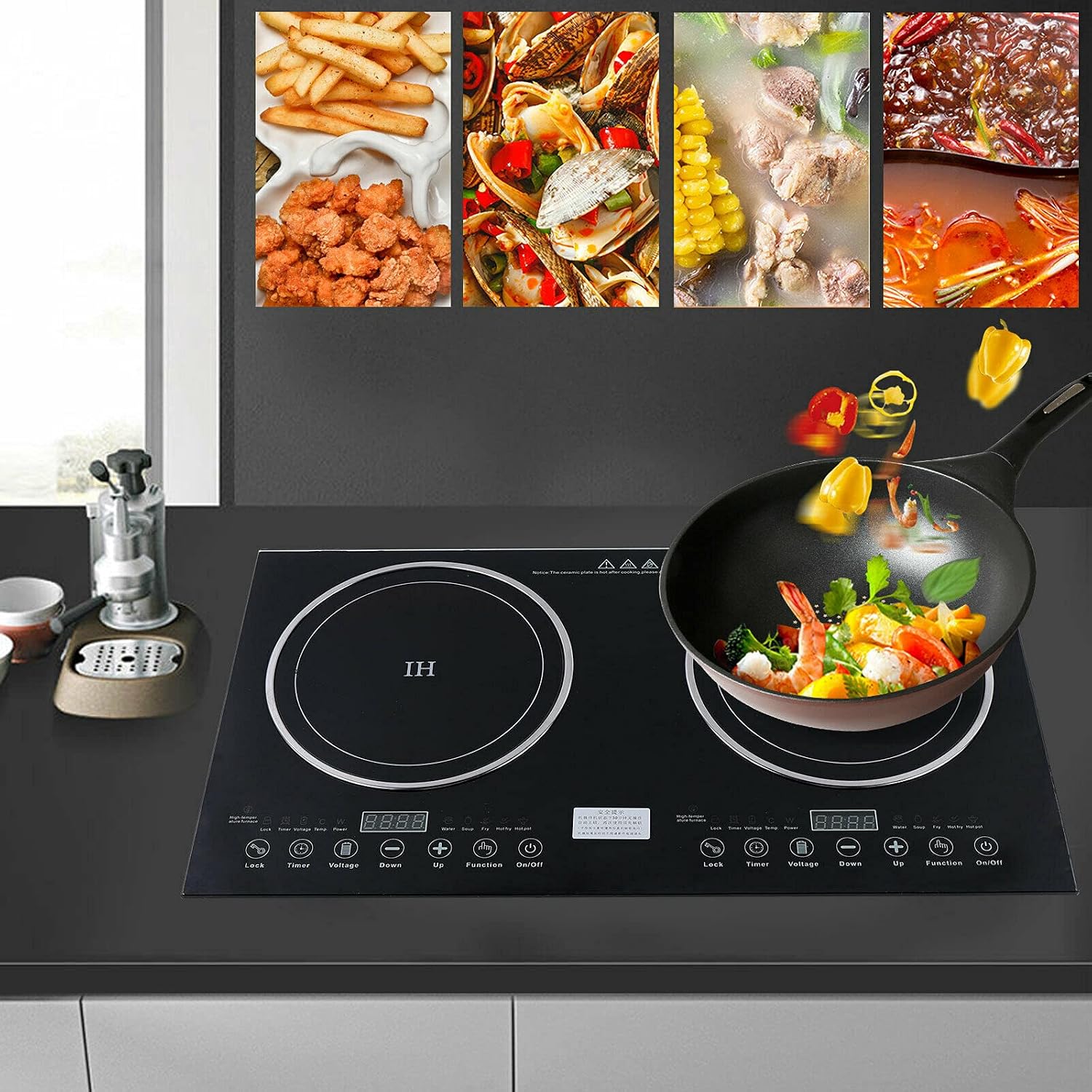 Electric Induction Cooker - Portable 2600W 8 Gear Firepower Electric Dual Induction Cooker Cooktop Countertop Double Burner Suitable for Cast Iron, Stainless Steel Cookware and Kitchen or Resturant
