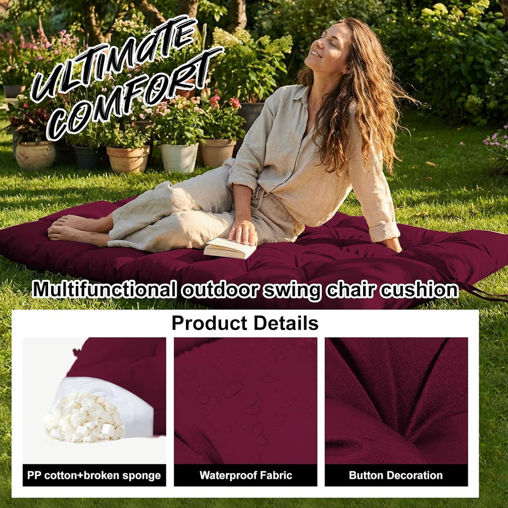 Waterproof Porch Swing Cushion Replacement, Thick 4' 2–3 Seat Outdoor Swing Seat Cushion with Backrest & Ties for Patio, Garden & Porch(Claret 40 * 60 in)