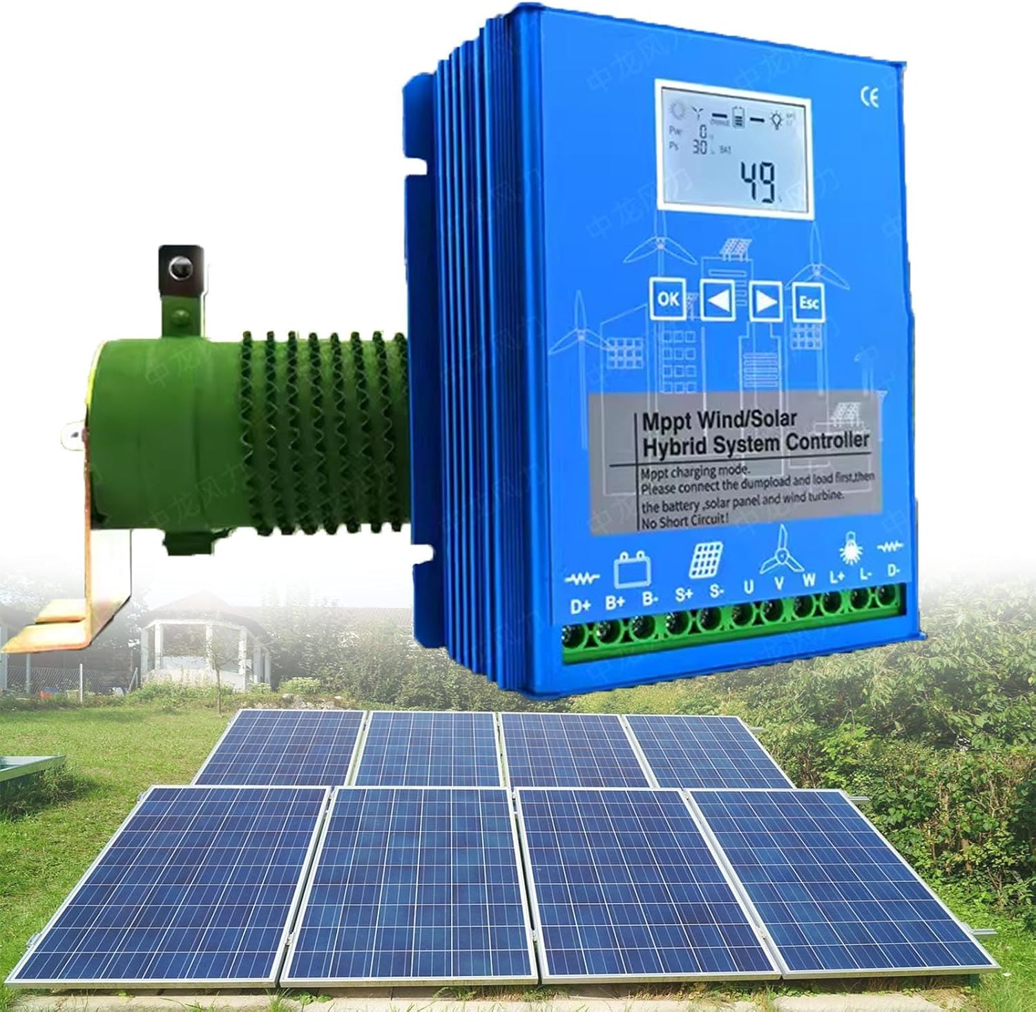 Wind Solar Hybrid System MPPT Charge Controller with Dump Load 7000w Wind Turbine Generator 3000W Solar Panel 12V 24V 48VAuto Regulato,48v-10000w