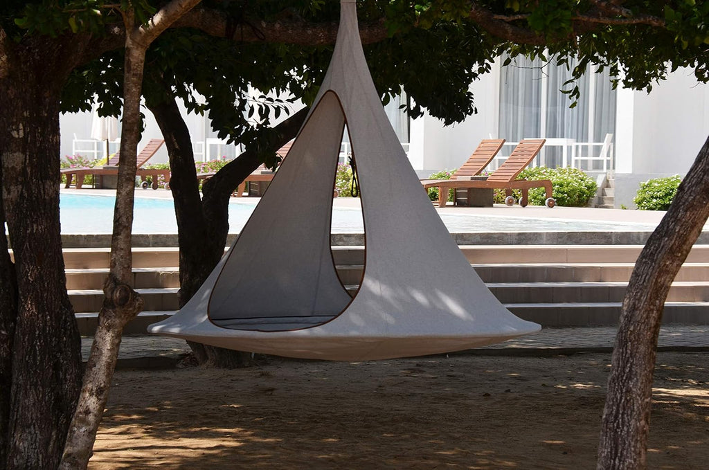 Vivere Cacoon Hanging Songo Chair- Indoor/Outdoor Olefin Canvas- 440 lb Capacity (Moon)