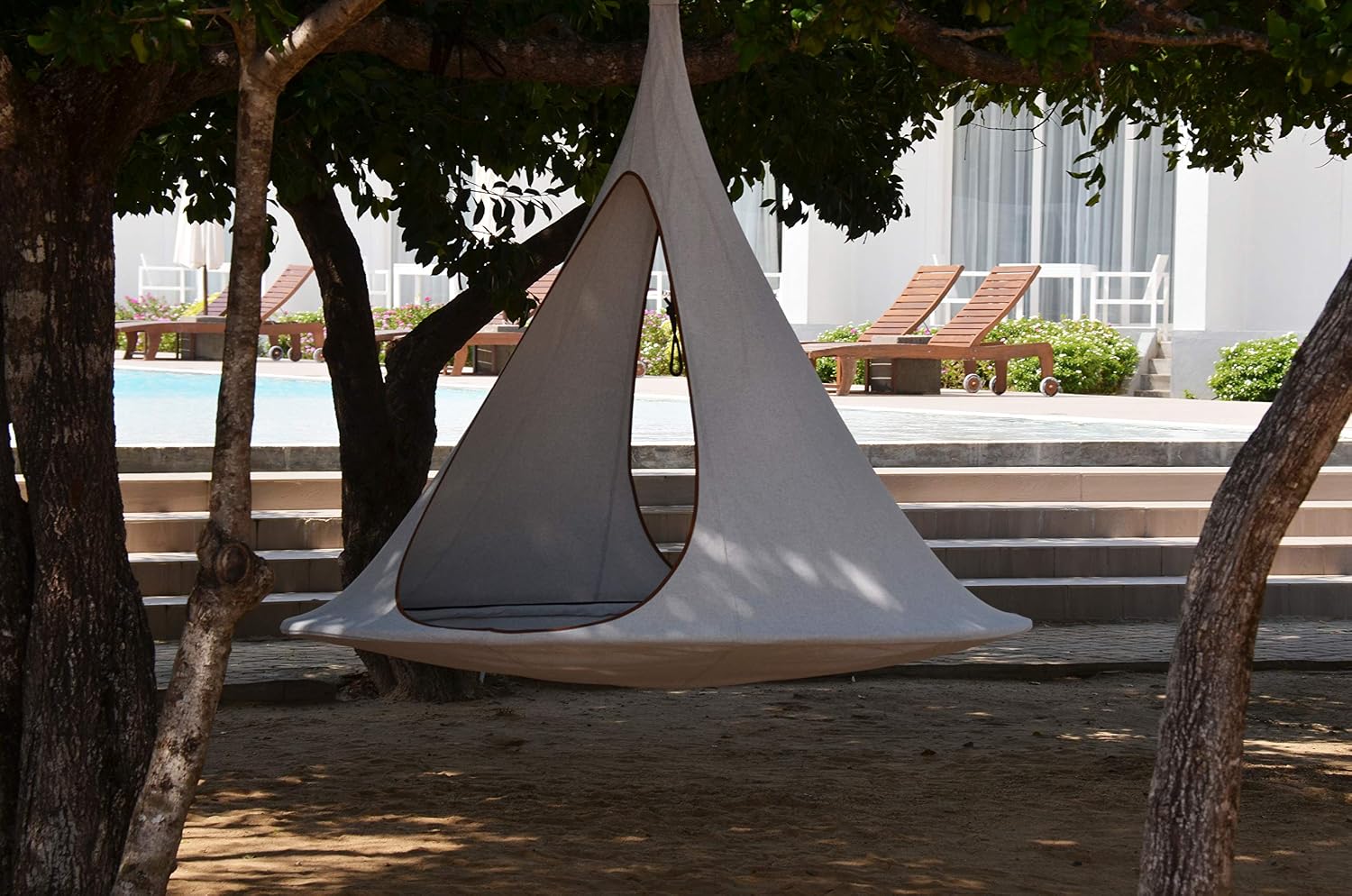 Vivere Cacoon Hanging Songo Chair- Indoor/Outdoor Olefin Canvas- 440 lb Capacity (Moon)